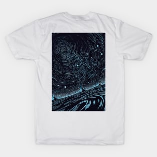 Space Painting in Abstract style, in Blue and Black Tones T-Shirt